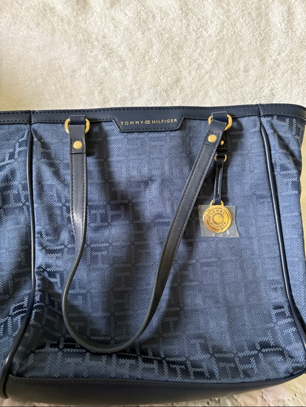 Tommy Hilfiger Dark Blue Monogram Tote with Logo Charm